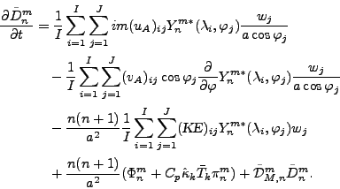 \begin{align*}\begin{split}\DP{\tilde{D}_n^m}{t} & = \frac{1}{I} \sum_{i=1}^{I} ...
...{T}_k \pi_n^m ) + \tilde{\cal D}_{M,n}^m \tilde{D}_n^m . \end{split}\end{align*}