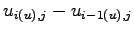 $\displaystyle u _{i(u),j} - u_{i-1(u),j}$