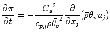 $\displaystyle \DP{\pi}{t}
= - \frac{\overline{{C_{s}}^{2}}}{{c_{p}}_{d} \bar{\rho} \bar{\theta_{v}}^{2}}
\DP{}{x_{j}}(\bar{\rho} \bar{\theta_{v}} u_{j})$