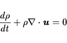 \begin{displaymath}
\DD{\rho}{t} + \rho\Ddiv{\Dvect{u}} = 0
\end{displaymath}